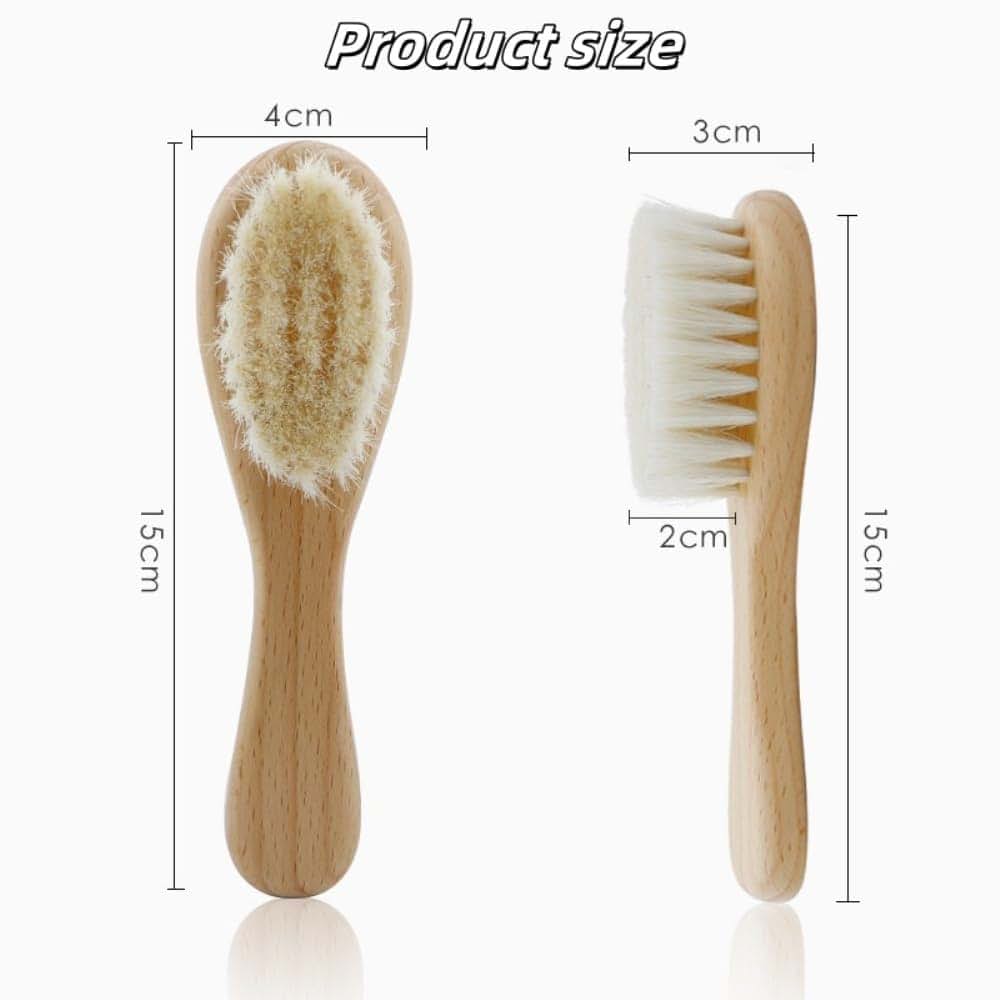 Tikmno 2-Pcs Natural Goat Hair Baby Hair Brush With Wooden Handle (photo 2)