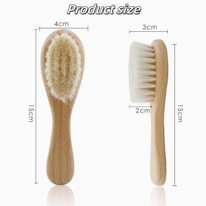 Tikmno 2-Pcs Natural Goat Hair Baby Hair Brush With Wooden Handle (photo 2)