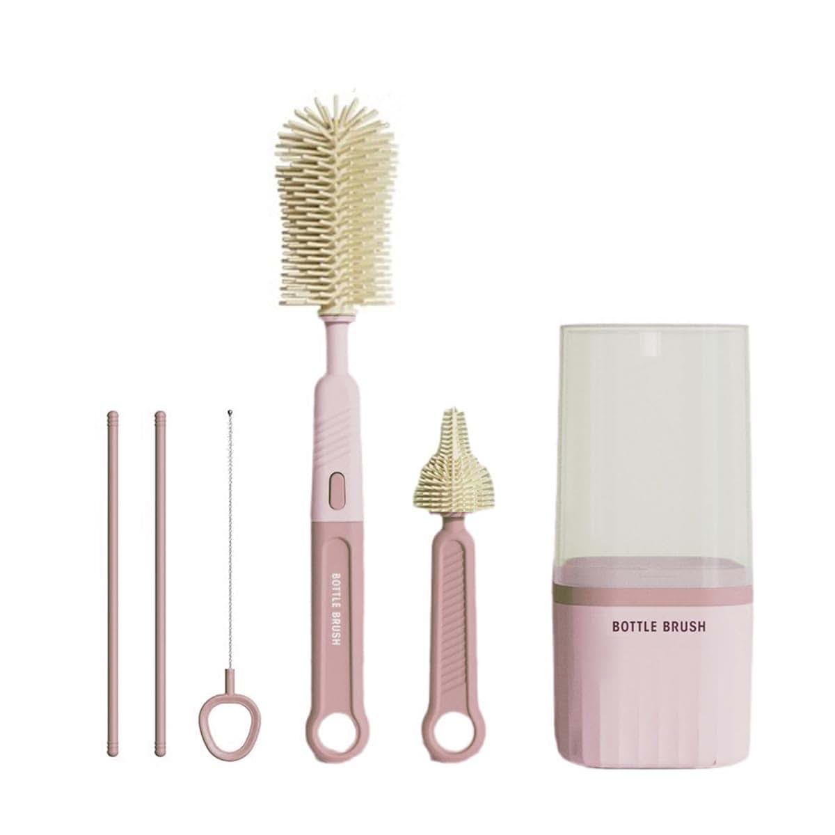 Gibenuo Silicone Bottle Brush Set With Travel Case In Pink