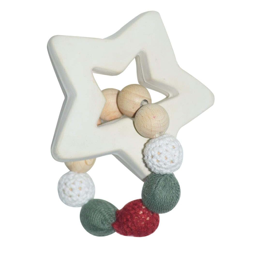 Holiday Star Teether with Wooden & Crochet Balls for Infants
