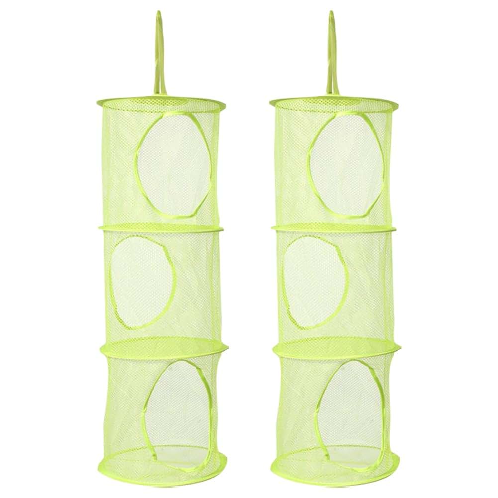 GSHLLO 2 Pack Toy Storage Hanging Mesh Organizer, 3 Compartment Stuffed Animal Hammock, Foldable Green Polyester Net