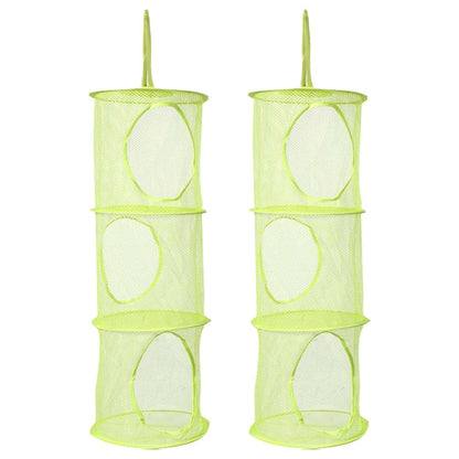 GSHLLO 2 Pack Toy Storage Hanging Mesh Organizer, 3 Compartment Stuffed Animal Hammock, Foldable Green Polyester Net