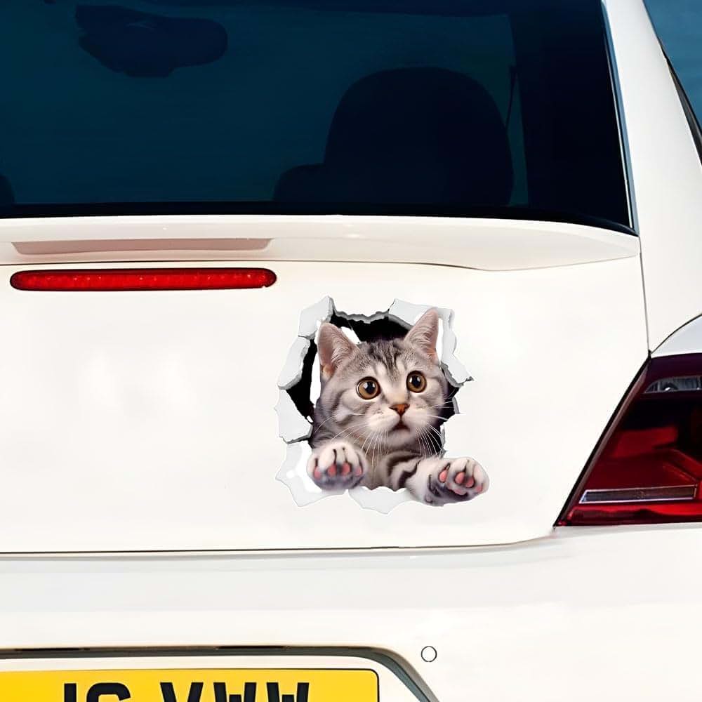 3D Breaking Cat Decals Set for Car, Wall, and Furniture Vinyl Stickers