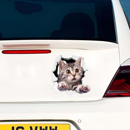 3D Breaking Cat Decals Set for Car, Wall, and Furniture Vinyl Stickers