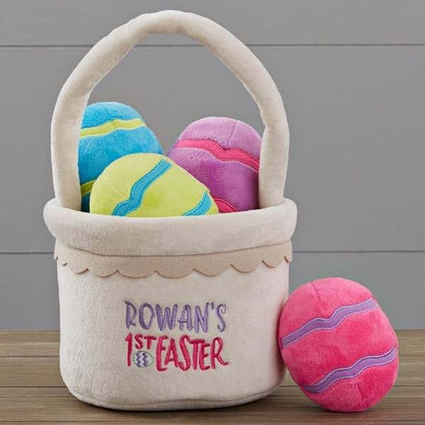 Personalization Universe My First Easter Personalized Plush Easter Basket with Plush Eggs – Custom Kids Easter Gift – (photo 2)