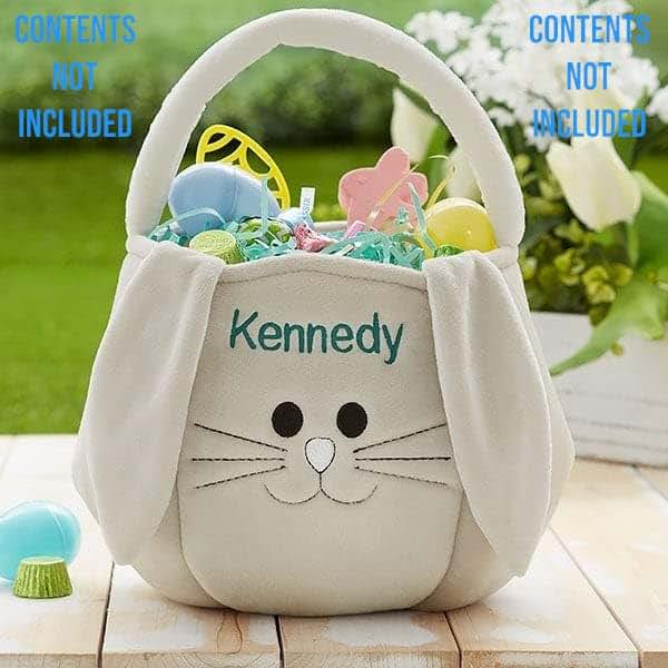 Personalization Universe Personalized Plush Teal and Grey Easter Bunny Basket Bag – Custom Kids Easter Gift – Baby's (photo 2)