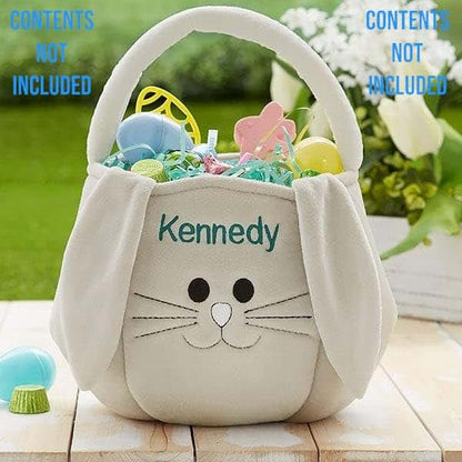 Personalization Universe Personalized Plush Teal and Grey Easter Bunny Basket Bag – Custom Kids Easter Gift – Baby's (photo 2)