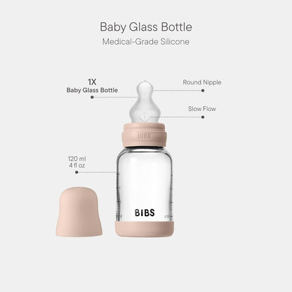 BIBS Glass Baby Bottle, 120 ml, with Silicone Nipple