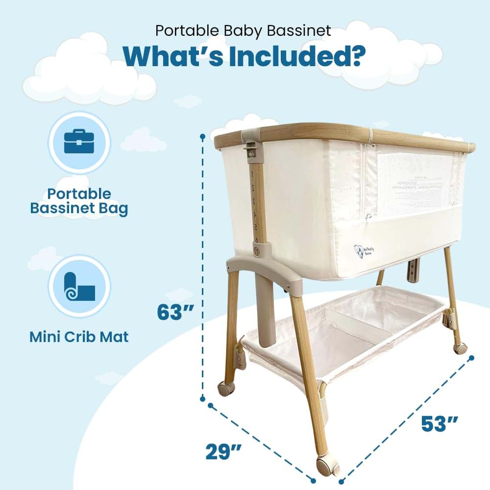 Motherly Haven Baby Bassinet Bedside Sleeper with Adjustable Height and Storage Basket (photo 4)