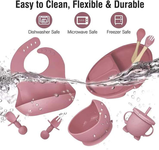 Chatterbox Eats Silicone Baby Feeding Set – 11-Piece Pandaloo Collection Starter Kit for Babies & Toddlers, Blush Pink