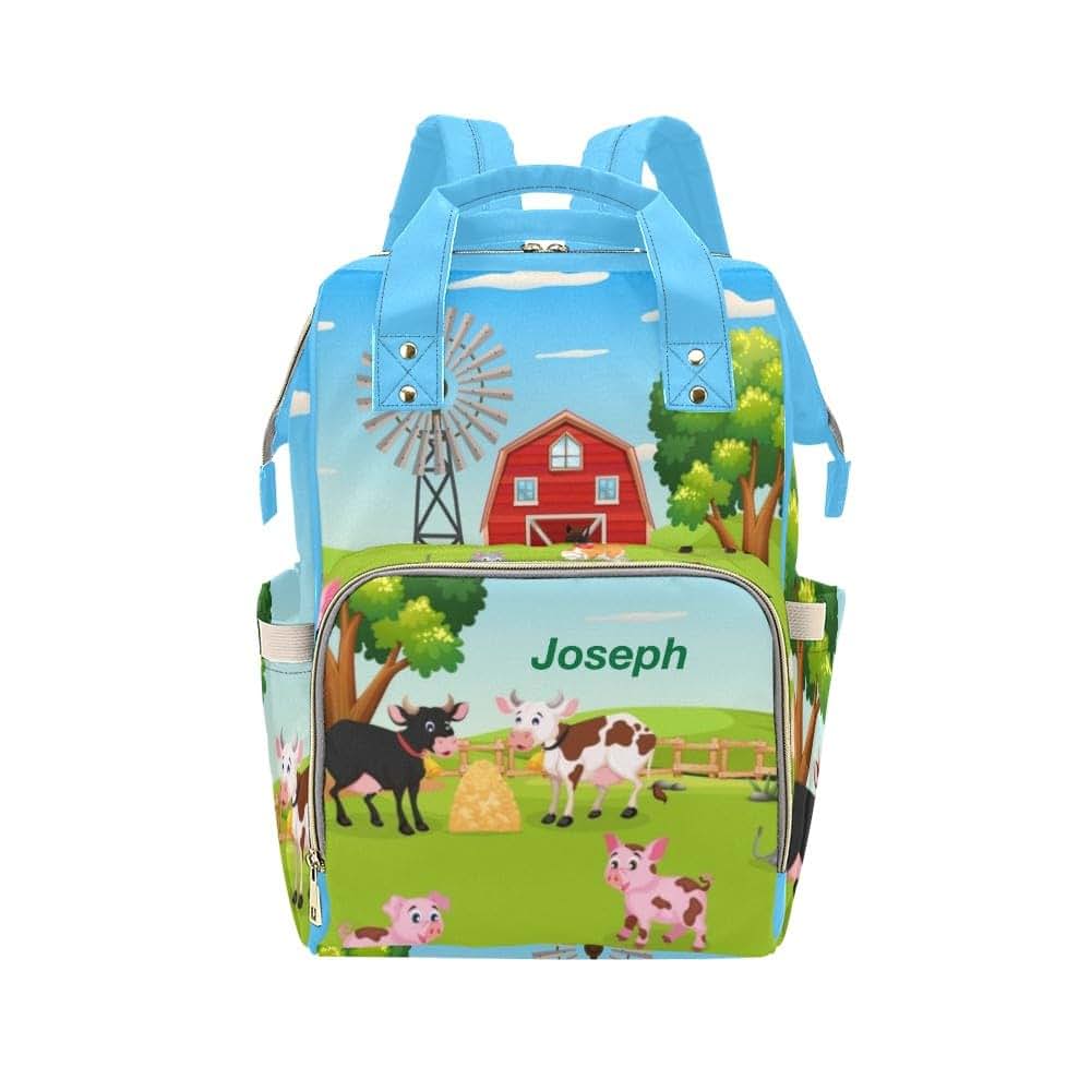 NZOOHY Farm Grass Animals Personalized Diaper Bag Backpack Multi-Function Custom with Name Large Travel Nappy Mommy Bag
