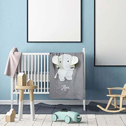 Dream Embroidery Personalized Baby Blanket Cotton Knit Blanket Grey Bunny Custom Monogram Embroidered Gift Baby Shower (photo 3)