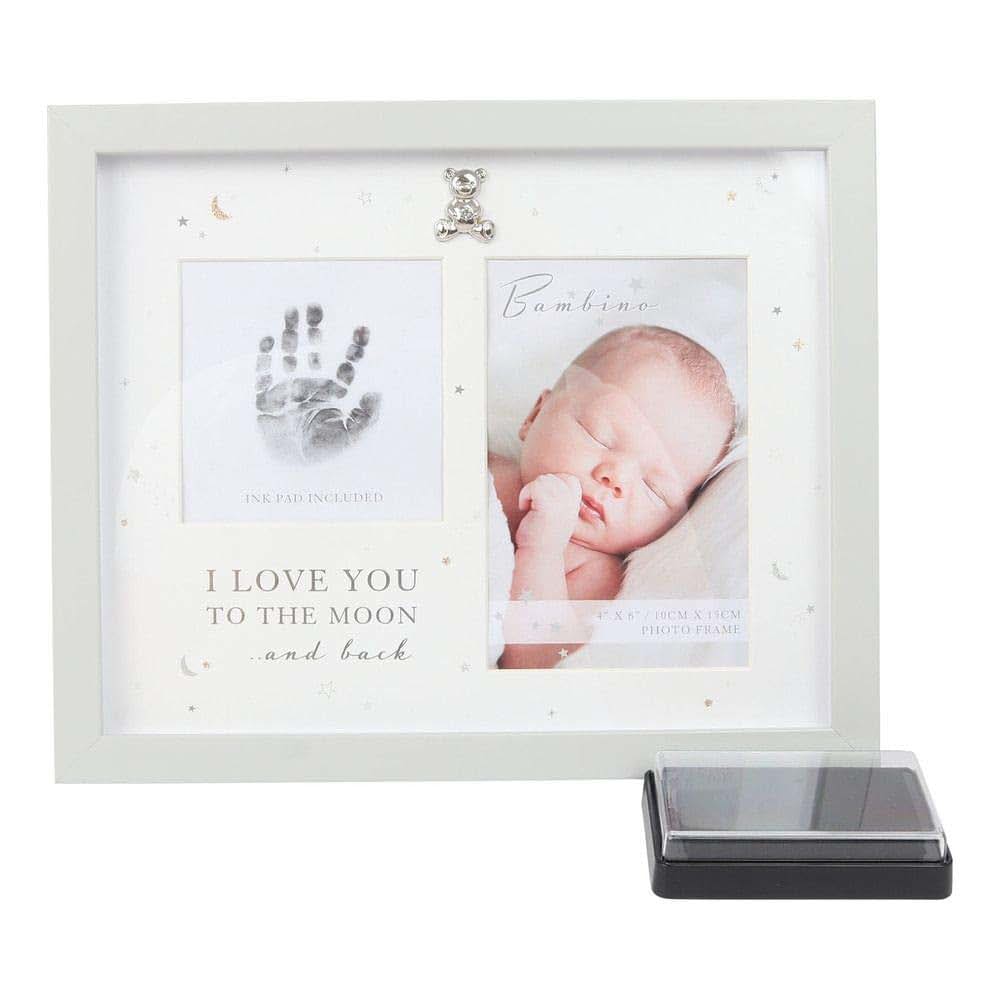 Juliana Bambino Baby 'Love You To Moon and Back' Hand Print Grey Photo Picture Frame Unisex Ink Pad 4'' x 6'' Keepsake
