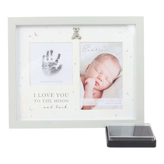 Juliana Bambino Baby 'Love You To Moon and Back' Hand Print Grey Photo Picture Frame Unisex Ink Pad 4'' x 6'' Keepsake