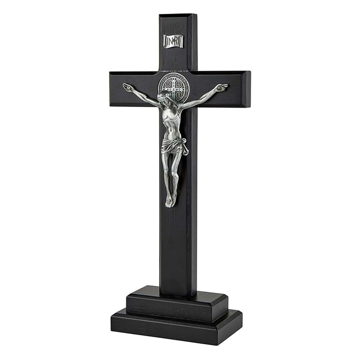 Christian Brands Saint Benedict Standing Crucifix, 13-3/4"" H, 5"" Corpus, Black