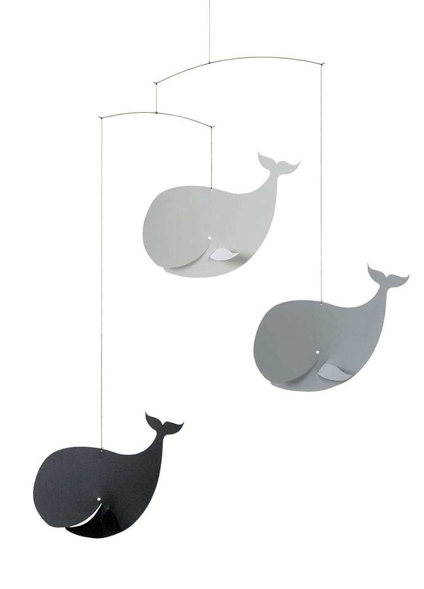 Flensted Mobiles Happy Whales Black And Grey Mobile