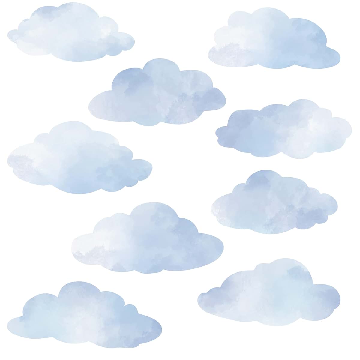 Wall Dressed Up Large Blue Watercolor Cloud Wall Decals Set of 9
