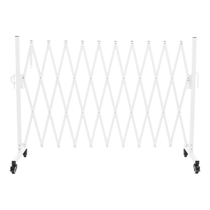 Industrial Expandable Barricade 10.8 Ft Portable Safety Barrier with Wheels, White