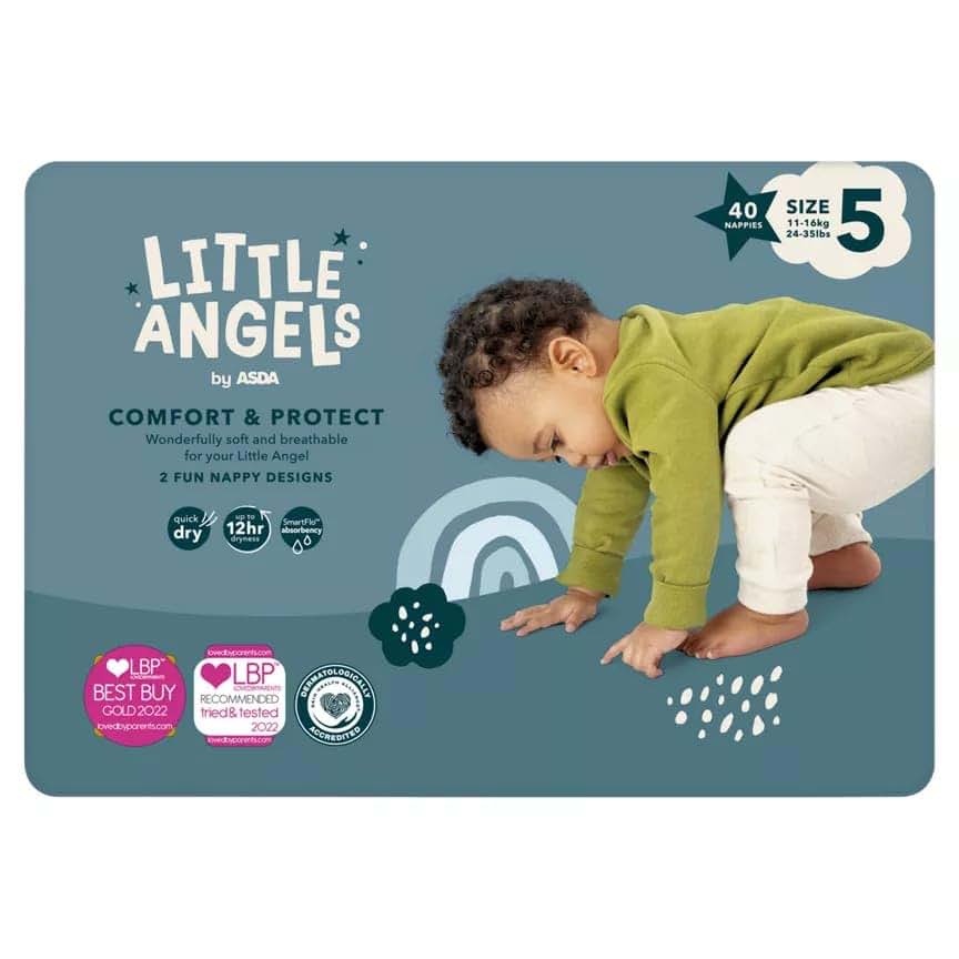 Asda Little Angels Size 5 Nappies 40 Pack With 60 Fragrance Free Baby Wipes (photo 2)