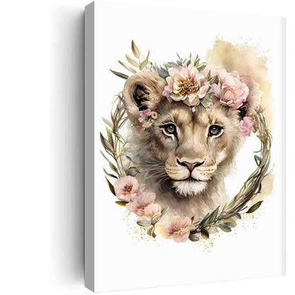 STRRAW Baby Lion Cub Poster Animal Prints - 16"x24" Canvas Print With Frame
