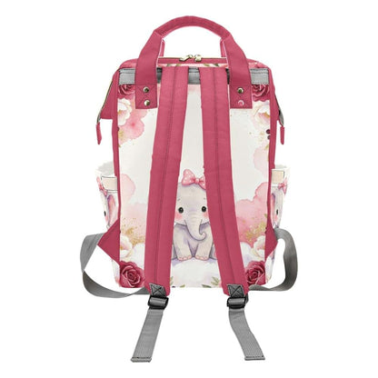 NZOOHY Pink Floral Elephant Personalized Diaper Bag Backpack Custom Name Large Capacity Diaper Backpack Travel Daypack (photo 4)