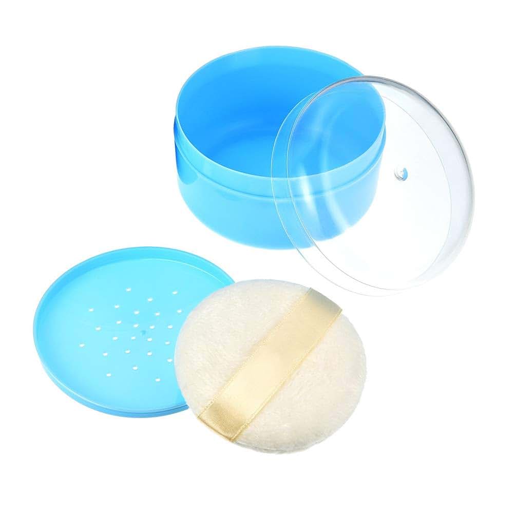 Blue Plastic Talcum Powder Container with Sifter and Puff