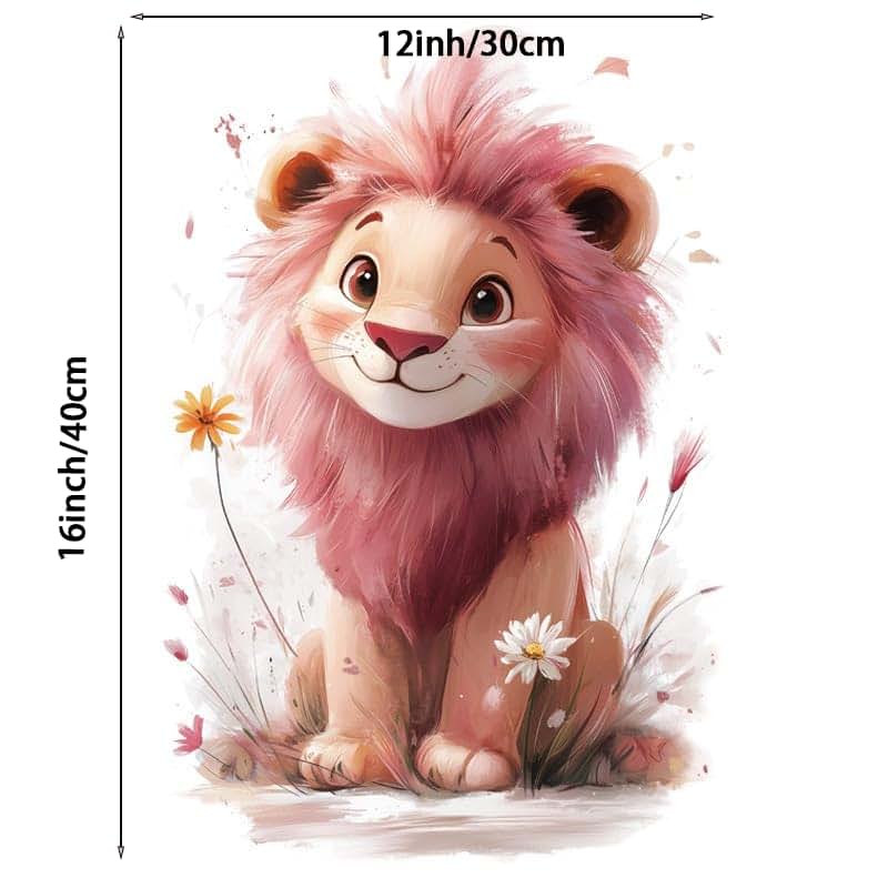 PVIKOSROL Cute Pink Lion Wall Decal, Removable Vinyl Sticker for Kids Bedroom, Nursery, Classroom, and Playroom Decor