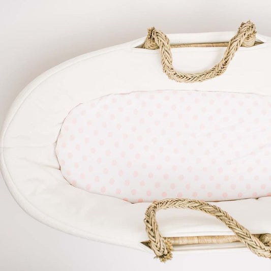NODNAL CO. Pink Bassinet Fitted Sheet - 100% Cotton for Baby Girl - Chevron, Polka Dot, Stripe Universal Fitted Cover
