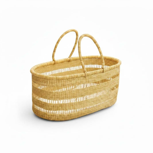 The African Home Goods Large Organic Baby Moses Bassinet Handmade Toddler Bed - Open Weave No Hood Bassinet