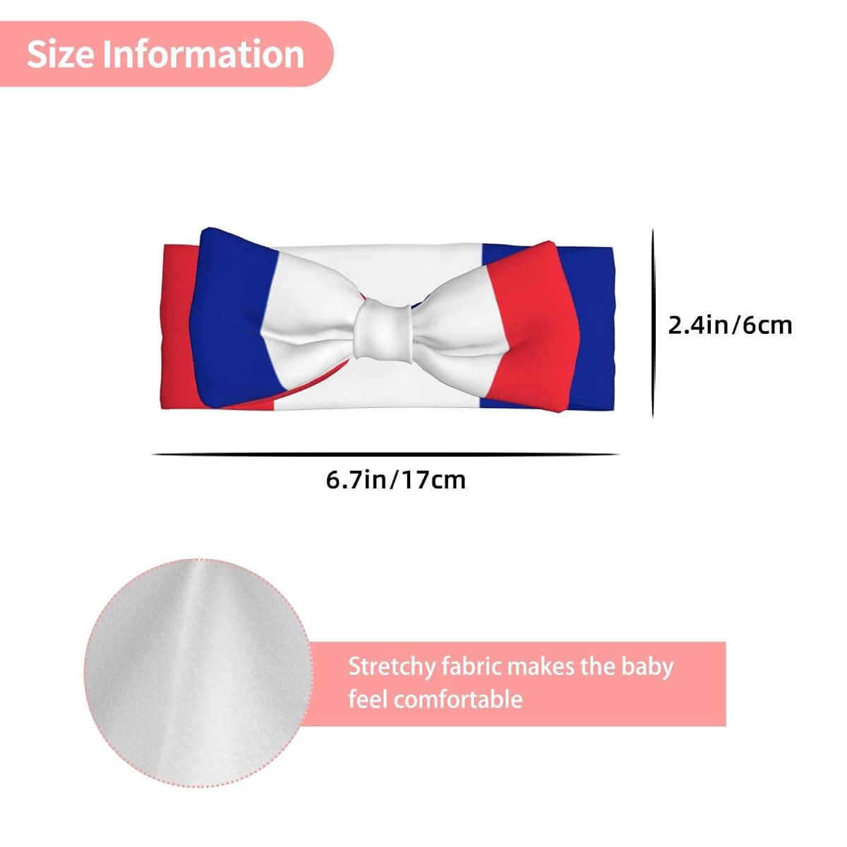 French Flag Print Baby Bow Headband for Newborns & Infants