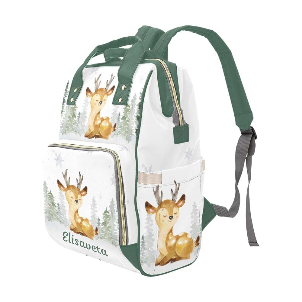 YallLocoMo Custom Name Diaper Bag Backpack Gift Watercolor Forest Deer Multifunction Travel Backpack Nappy Bag Daypack (photo 4)