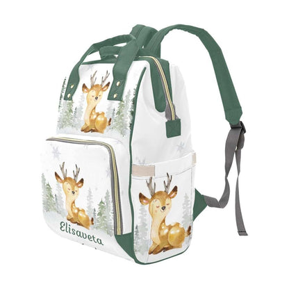 YallLocoMo Custom Name Diaper Bag Backpack Gift Watercolor Forest Deer Multifunction Travel Backpack Nappy Bag Daypack (photo 4)