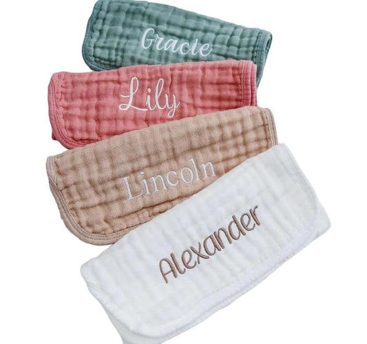 DANCEBEAR Personalized Muslin Burp Cloths 100% Cotton Baby Washcloths for Boy Girl Baby Essentials 6 Layers Extra