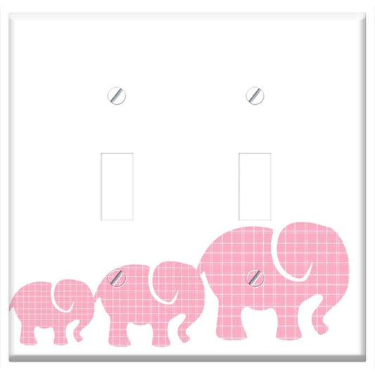 Yuatuwaw Switch Plate Double Toggle - Pink Elephants Baby Elephants Elephants Plaid