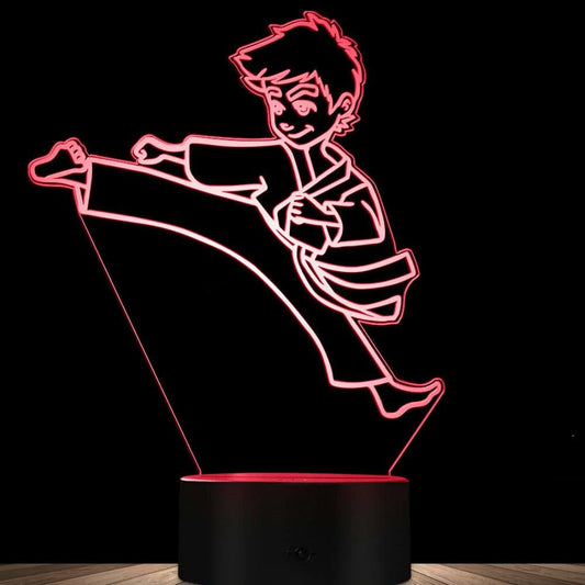 Jinnwell 3D Karate Taekwondo Night Light Lamp Illusion 7 Color Changing Touch Switch Table Desk Decoration Lamps Gift