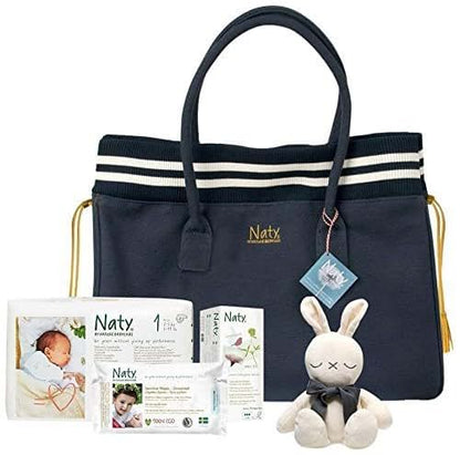 Eco by Naty Diaper Bag with Organic Cotton Canvas & Adjustable Straps, Blue/White