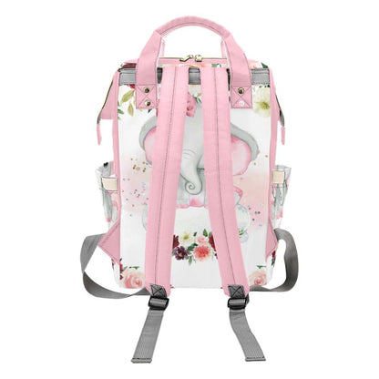 NZOOHY Pink Elephant Rose Personalized Diaper Bag Backpack Custom Name Large Capacity Diaper Backpack Travel Daypack (photo 3)