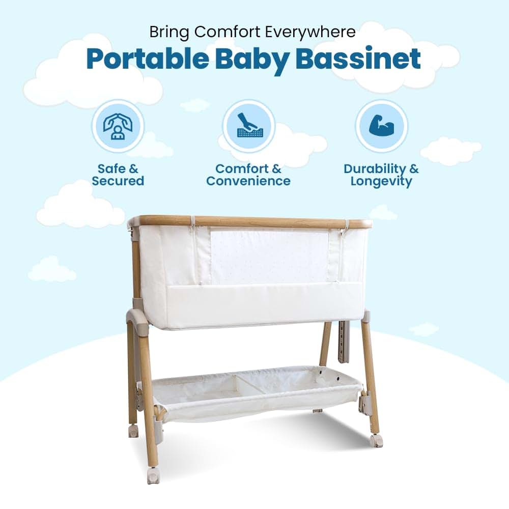 Motherly Haven Baby Bassinet Bedside Sleeper with Adjustable Height and Storage Basket (photo 3)