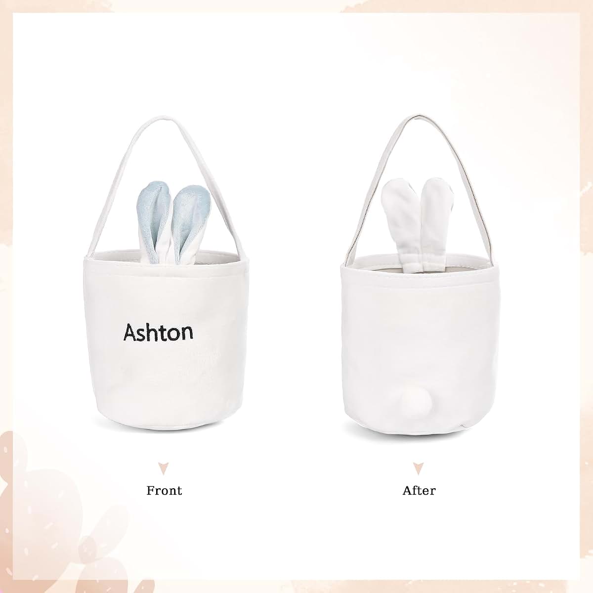 Dreamgem Personalized Bunny Ears Bucket Bag with Custom Name Photo-Easter Bag with Handle-Soft Egg Basket for Kids (photo 3)