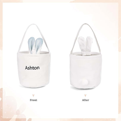 Dreamgem Personalized Bunny Ears Bucket Bag with Custom Name Photo-Easter Bag with Handle-Soft Egg Basket for Kids (photo 3)