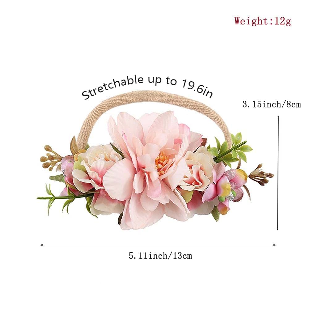 Yheahin Baby Girls Flower Nylon Headband - Pink Stretchy Floral Hair Accessory for Newborn to Toddler