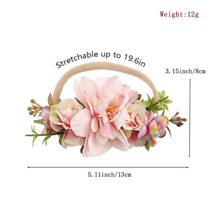 Yheahin Baby Girls Flower Nylon Headband - Pink Stretchy Floral Hair Accessory for Newborn to Toddler