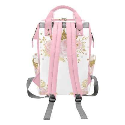 Nzoohy Pink Floral Gold Crown Princess Personalized Diaper Bag Backpack (photo 3)