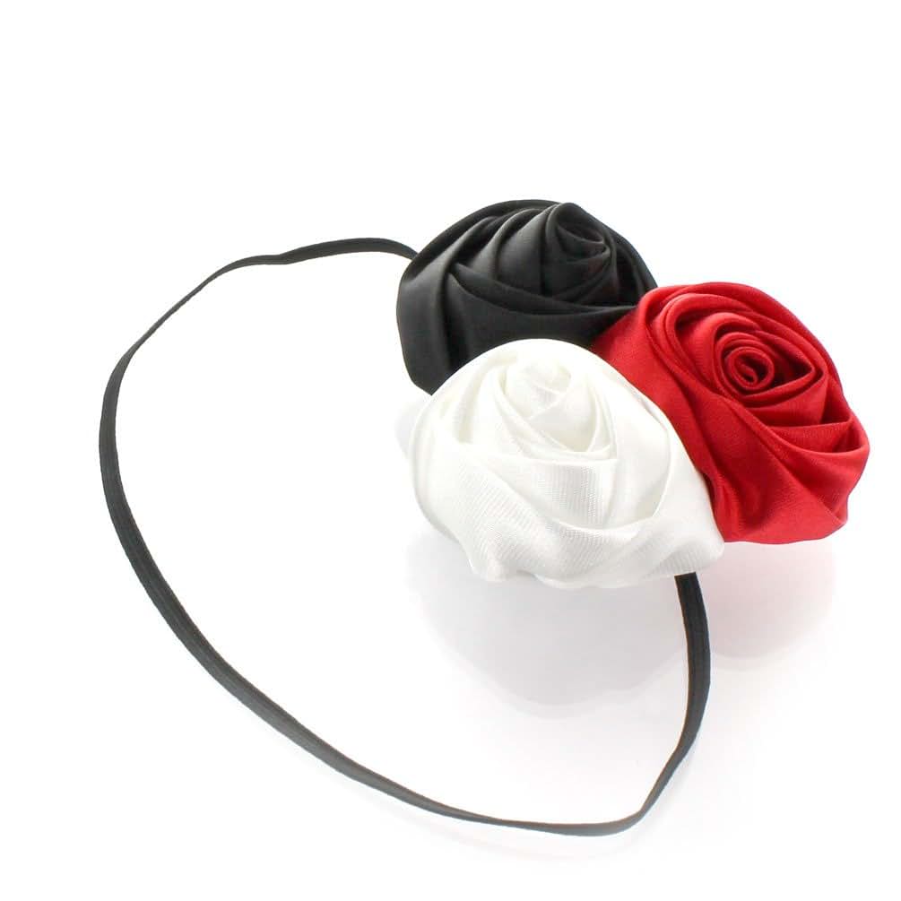 My Lello Satin Fabric Rose Flower Trio on Skinny Headband