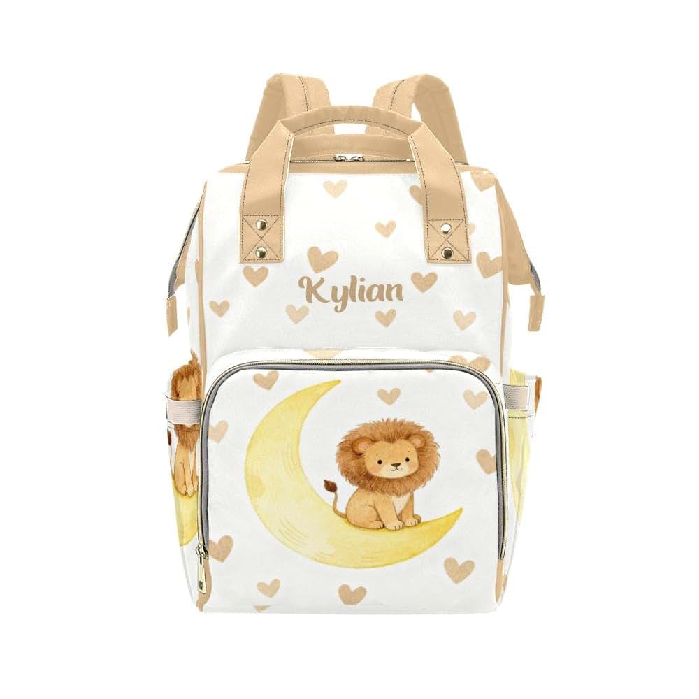 NZOOHY Cute Lion Personalized Diaper Backpack Custom Name Multi Function Diaper Bag Travel Daypack Nursing Nappy Baby
