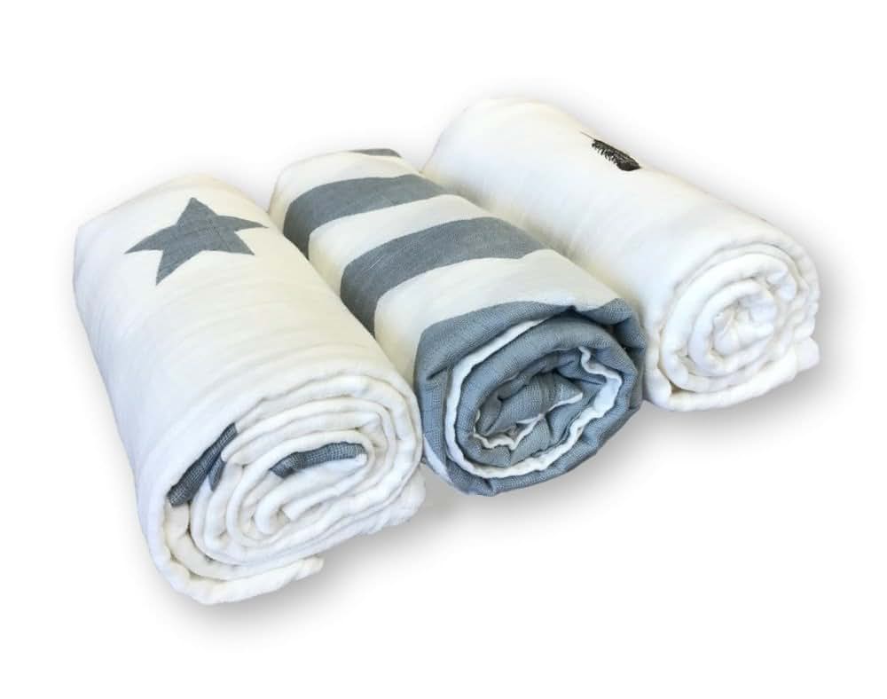 Effe Bebe Muslin Cotton Swaddle Blanket 3-Pack In Classic Grey