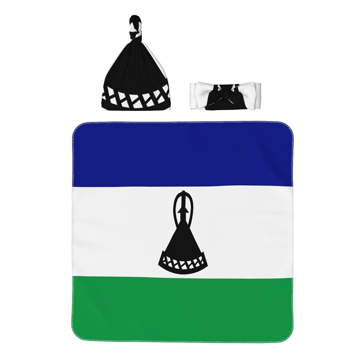 EWRFSG Flag of Lesotho Newborn Baby Swaddle Blankets Beanie Hat Headband Sets,Swaddle Sack