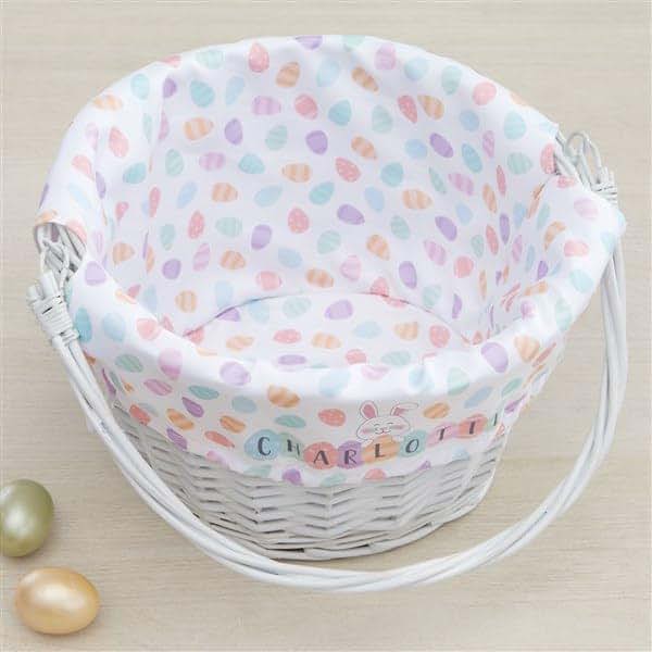 Personalization Universe Personalized Easter Basket – Custom Kids Easter Egg Basket – Happy Easter Eggs Embroidered (photo 3)