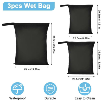 AOOSA 3PCS Wet Bags, Waterproof Travel Laundry Bag, Cloth Diaper Bags-Black (photo 2)