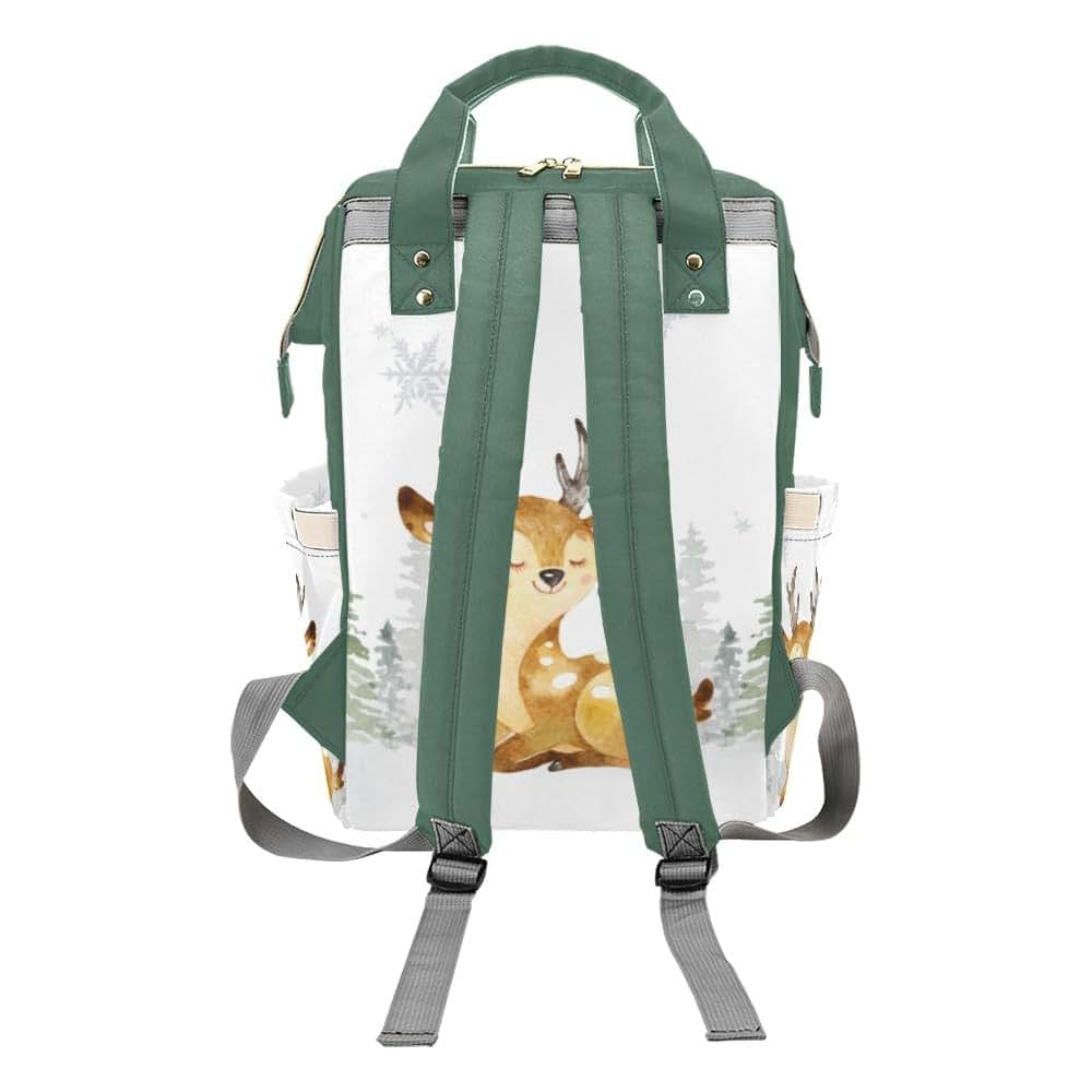 YallLocoMo Custom Name Diaper Bag Backpack Gift Watercolor Forest Deer Multifunction Travel Backpack Nappy Bag Daypack (photo 2)